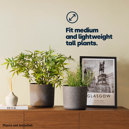 22cm Round Sandstone Plastic Plant Pot Grey - Set of 2